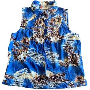 Hilo Hattie Vintage Hawaiian Button Down Collared Sleeveless Tank Top Sh…